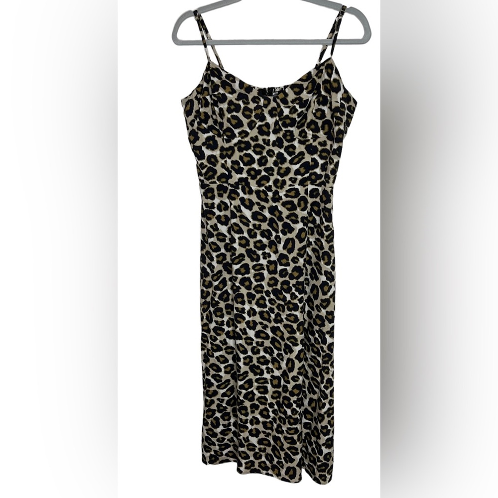 DKNY Women’s Sleeveless Slit MIDI Dress Leopard, Size Medium, Fast Shipping